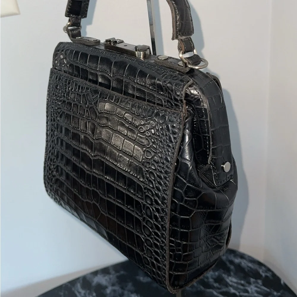 PATRICIA NASH Nela Satchel Black Leather Bag AUTHENTIC NWT (Broken Latch) - Picture 6 of 9